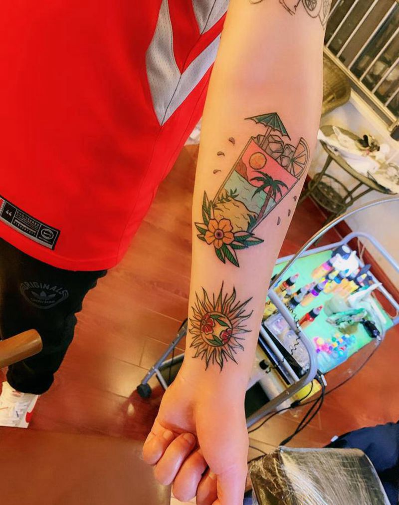 花臂拼图纹身图片_手臂Old School纹身图案