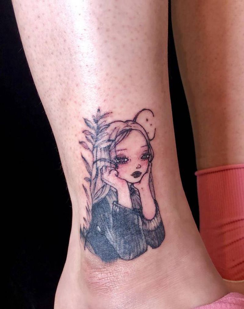 遮盖纹身图片_腿部水彩纹身图案