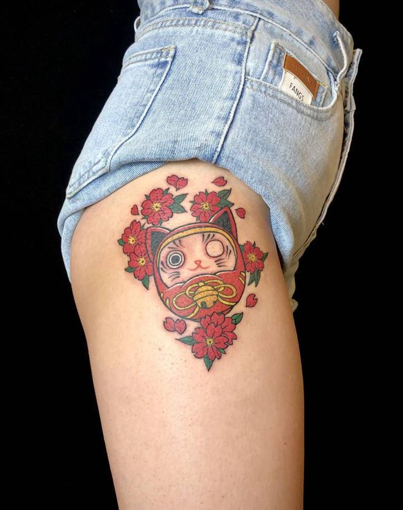 达摩蛋纹身图片_腿部纹身图案