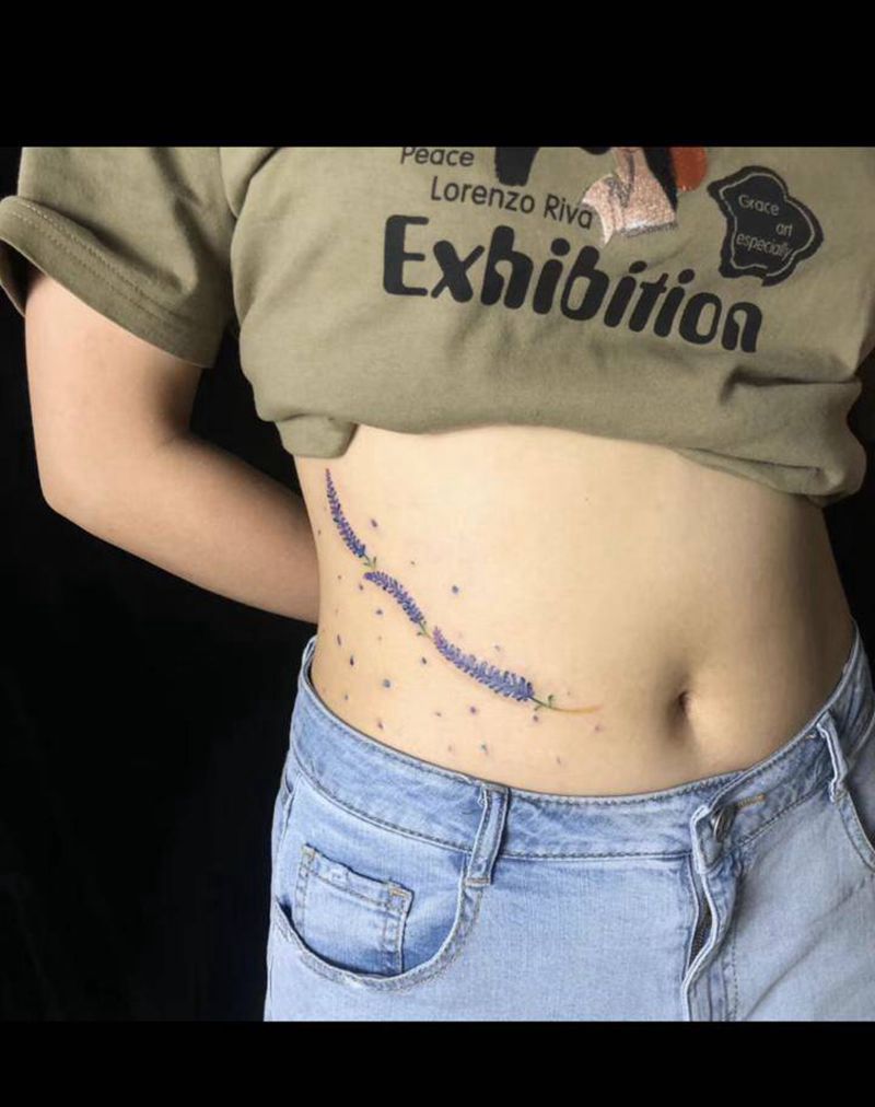 薰衣草 （设计）纹身图片_腰部纹身图案