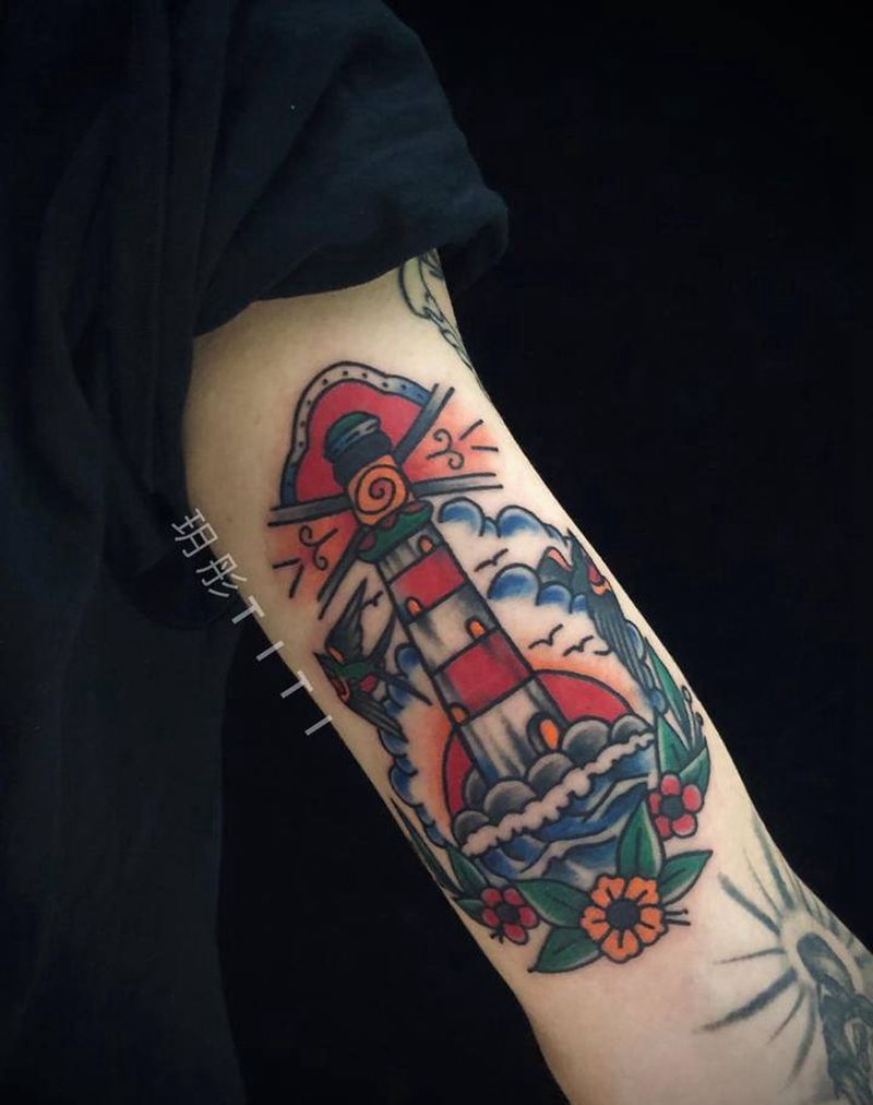 灯塔纹身图片_手臂Old School纹身图案