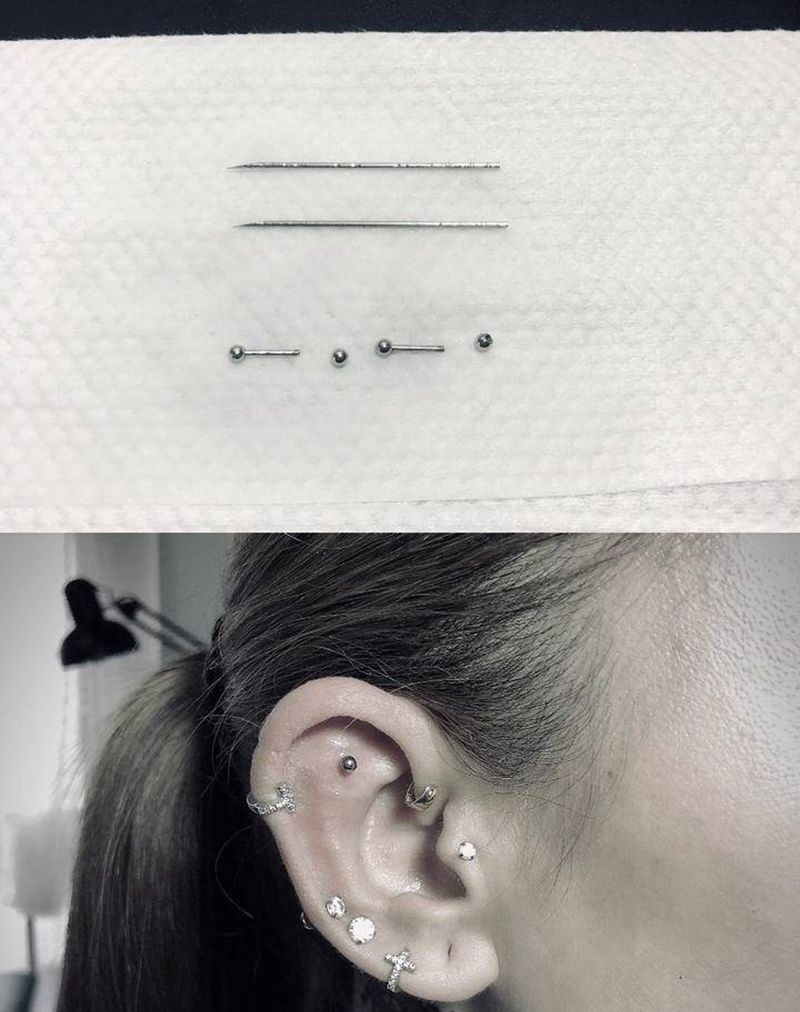 耳骨钉#纹身图片_穿孔纹身图案
