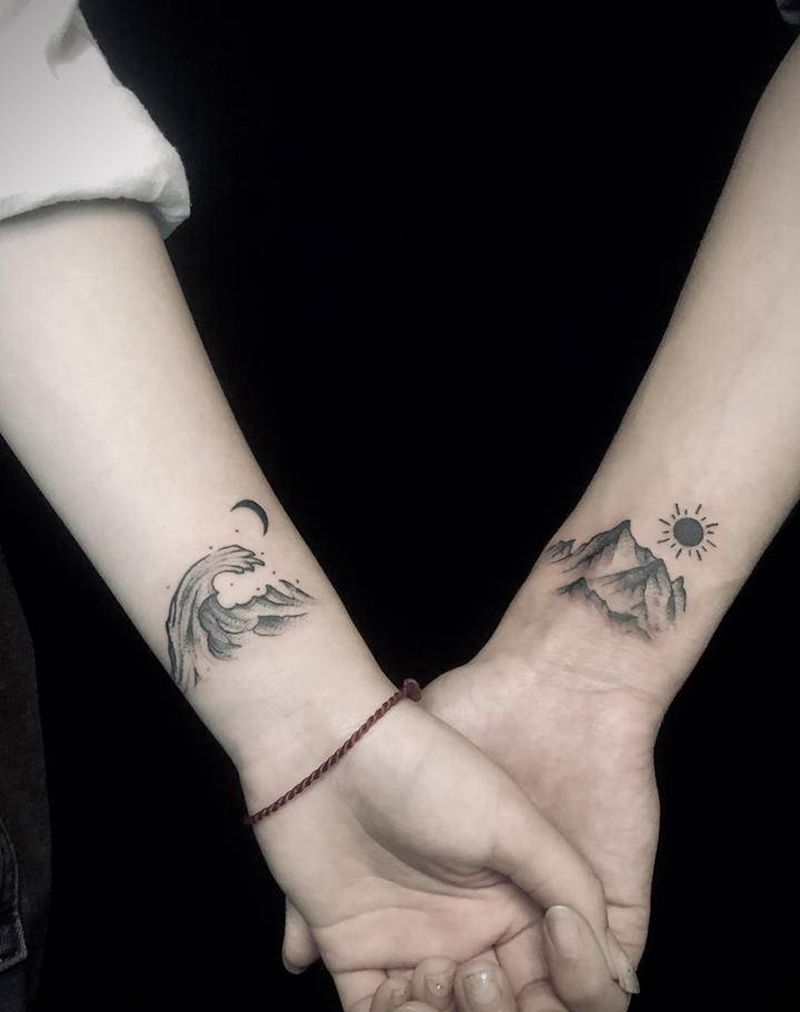 情侣山海纹身图片_小清新纹身图案