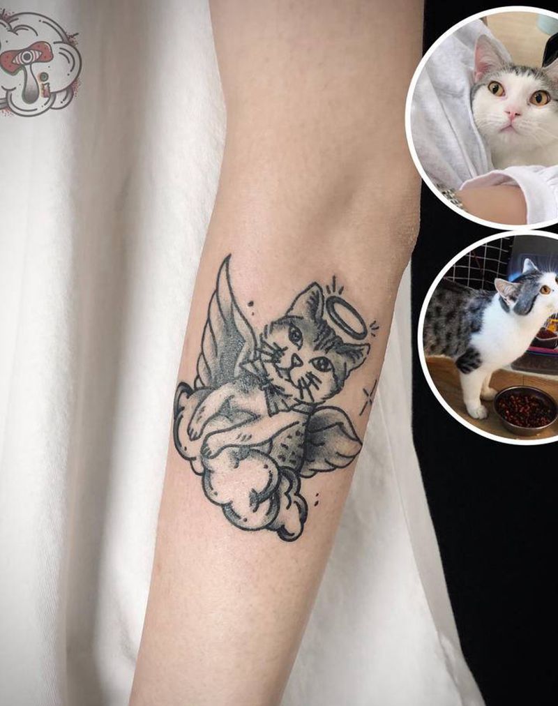 纪念逝去的喵baby纹身图片_Old School纹身图案