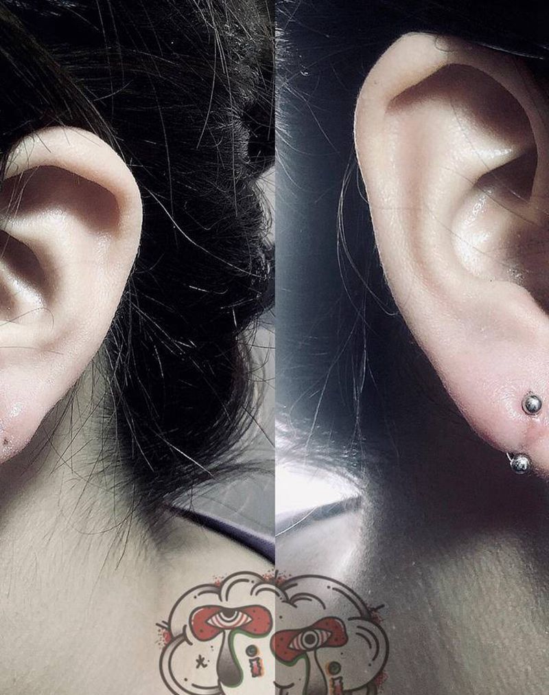 耳钉纹身图片_穿孔纹身图案