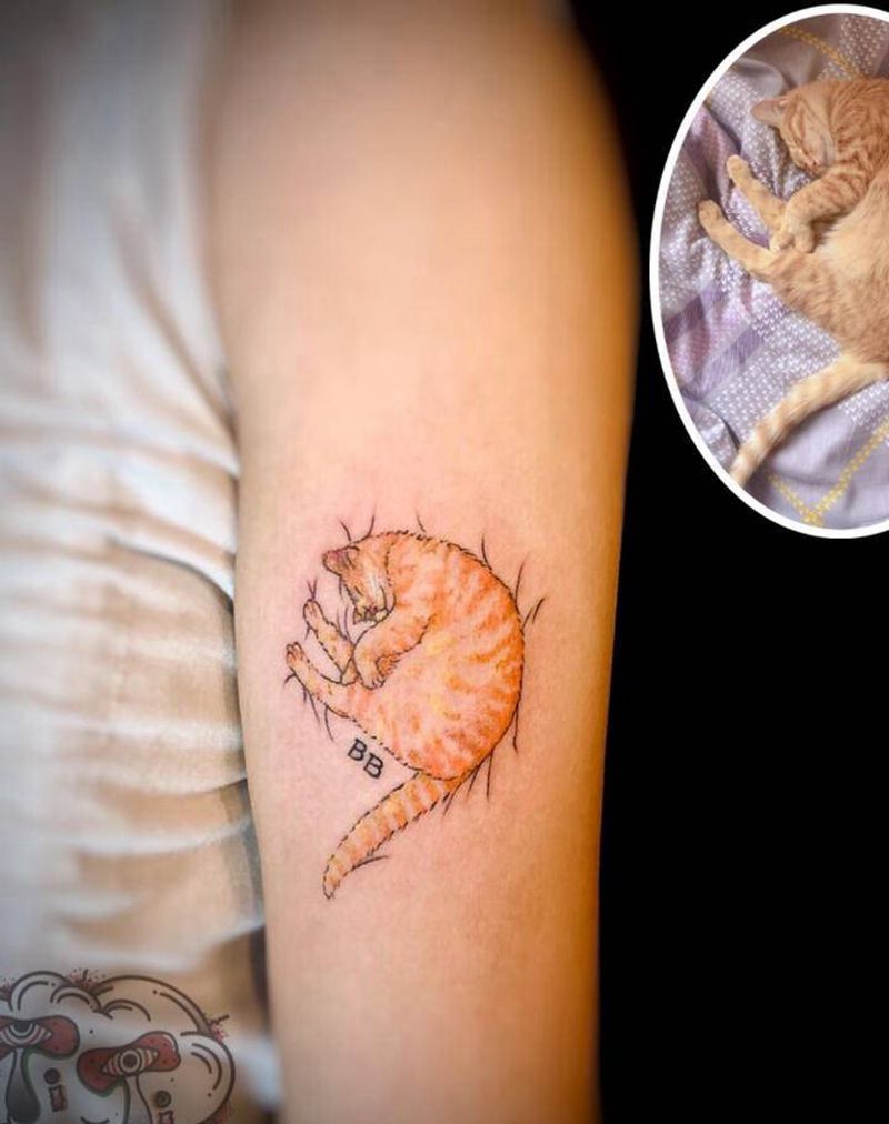 喵喵纹身图片_手臂小清新纹身图案