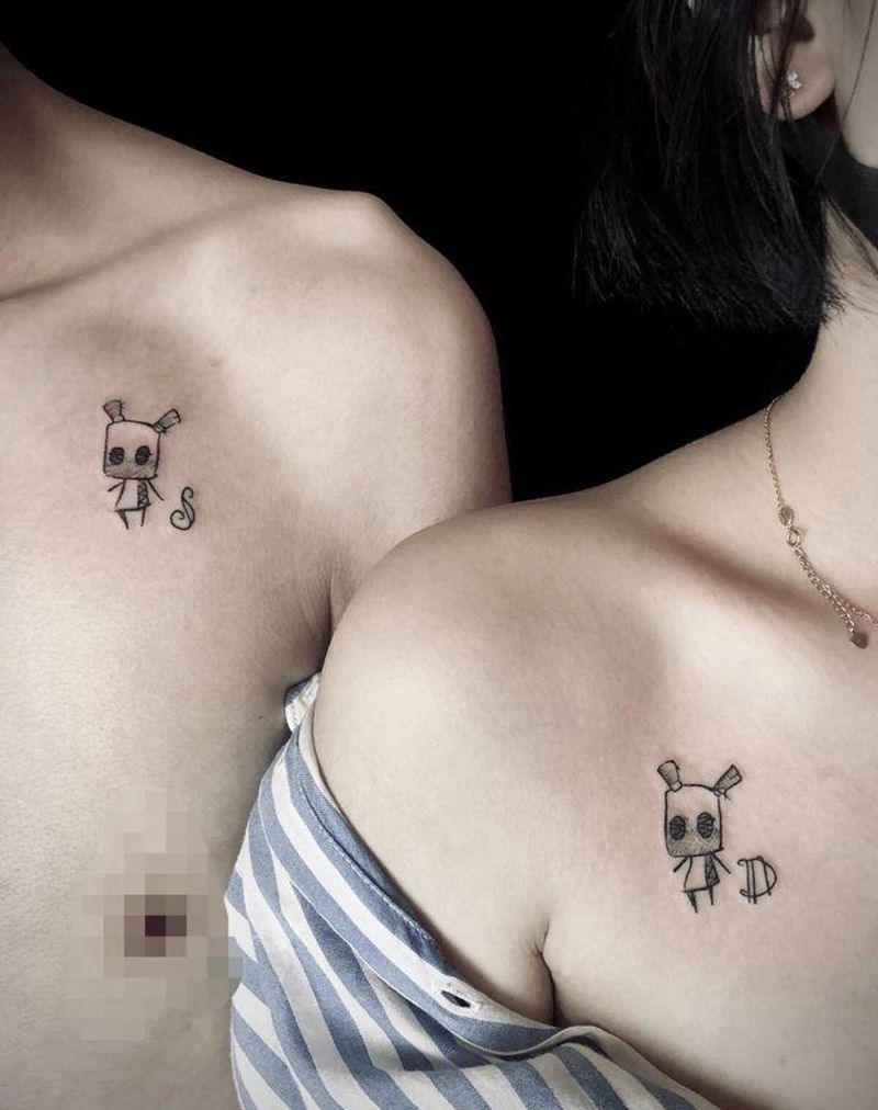 情侣机器人纹身图片_小清新纹身图案