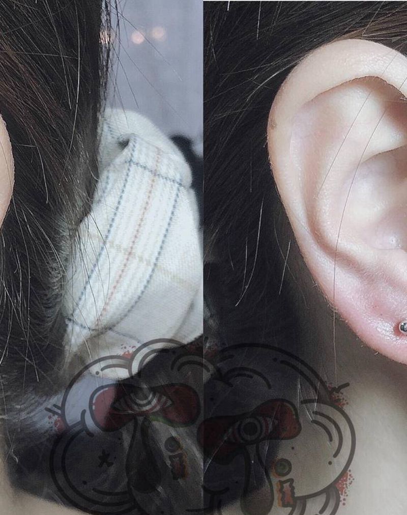 小耳钉纹身图片_穿孔纹身图案