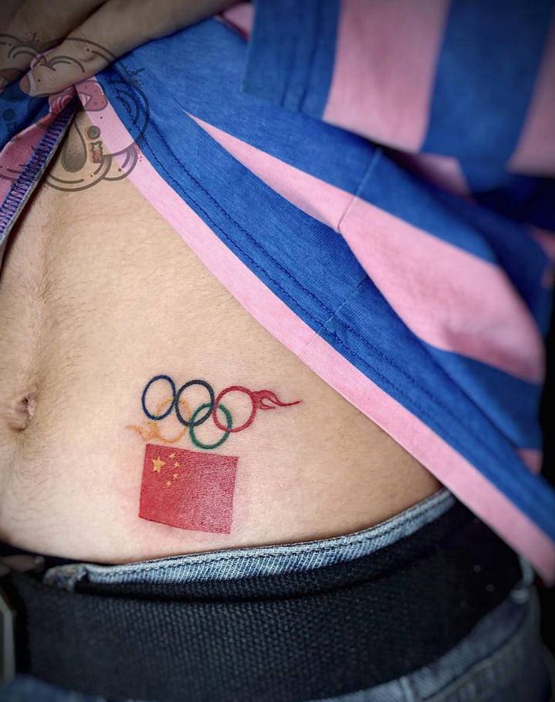 五环国旗纹身图片_腹部纹身图案