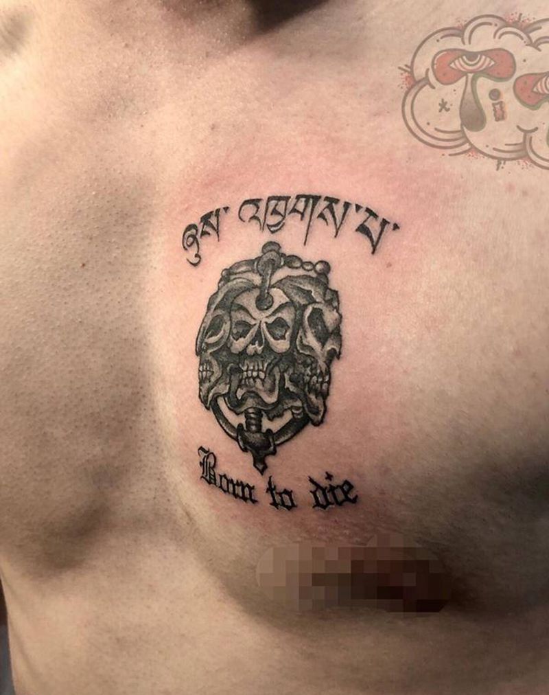骷髅纹身图片_胸部纹身图案