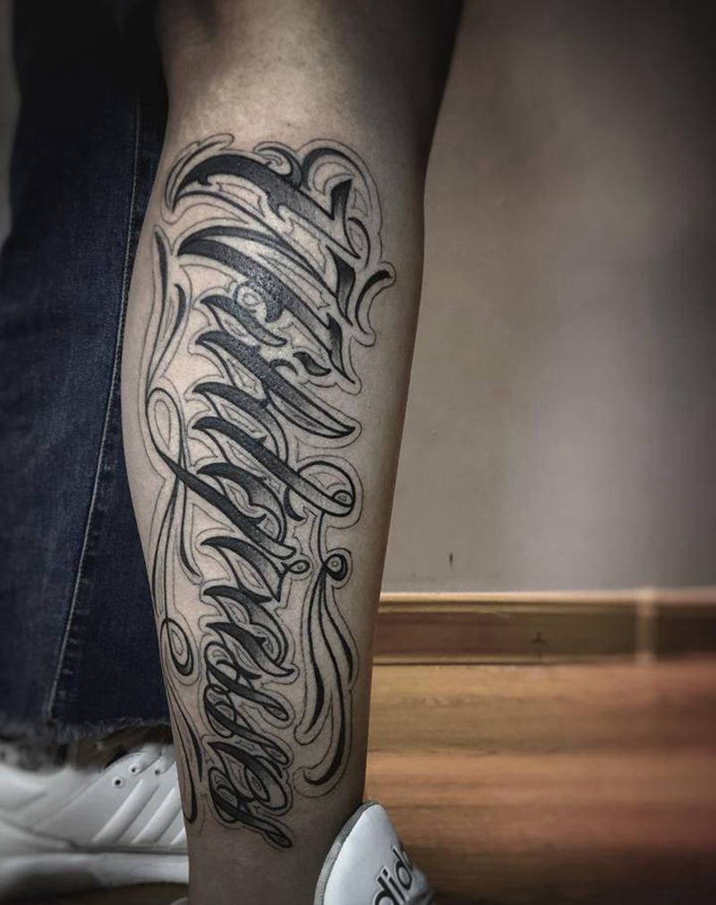 花体 （设计）纹身图片_Old School花体字纹身图案