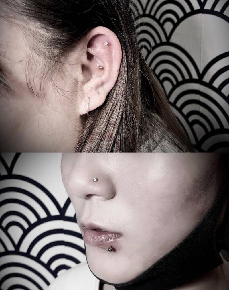 耳骨钉 唇钉纹身图片_穿孔纹身图案