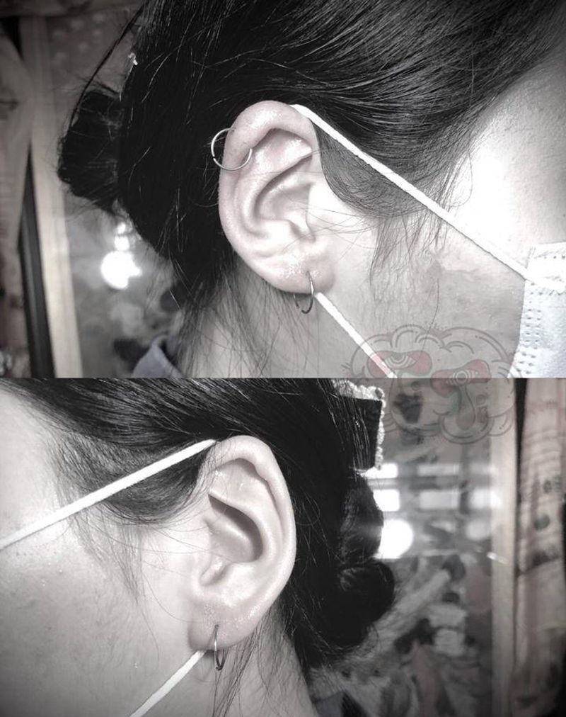 三只耳钉纹身图片_穿孔纹身图案