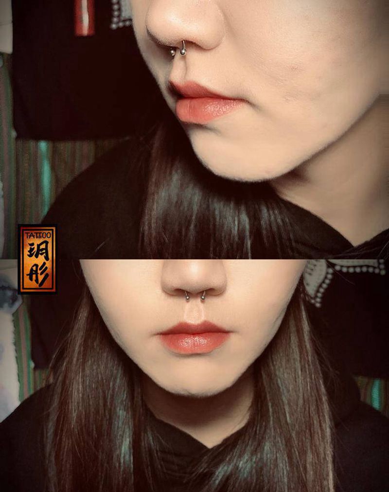 鼻中隔 鼻环纹身图片_穿孔纹身图案