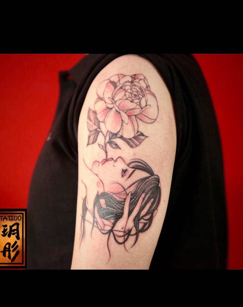 客户女朋友的侧脸纹身图片_手臂水彩纹身图案