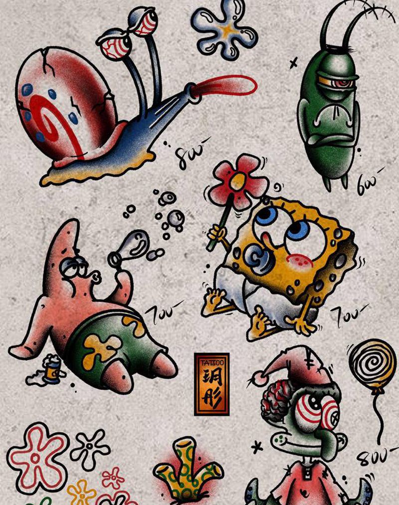 # Spongebob系列纹身图片_手稿纹身图案