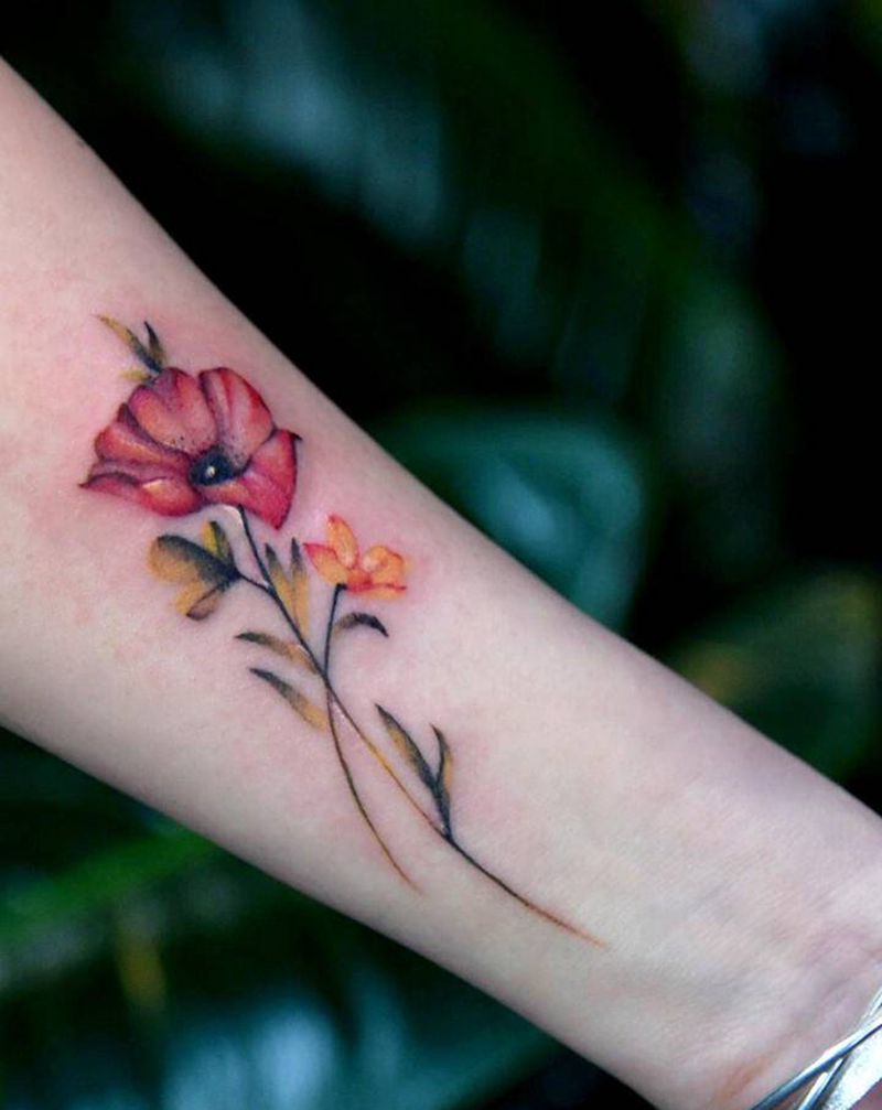 小清新花纹身图片_手臂水彩纹身图案