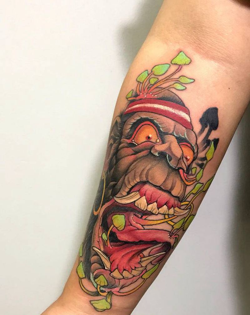 暴躁的猴子纹身图片_手臂New School猴子纹身图案