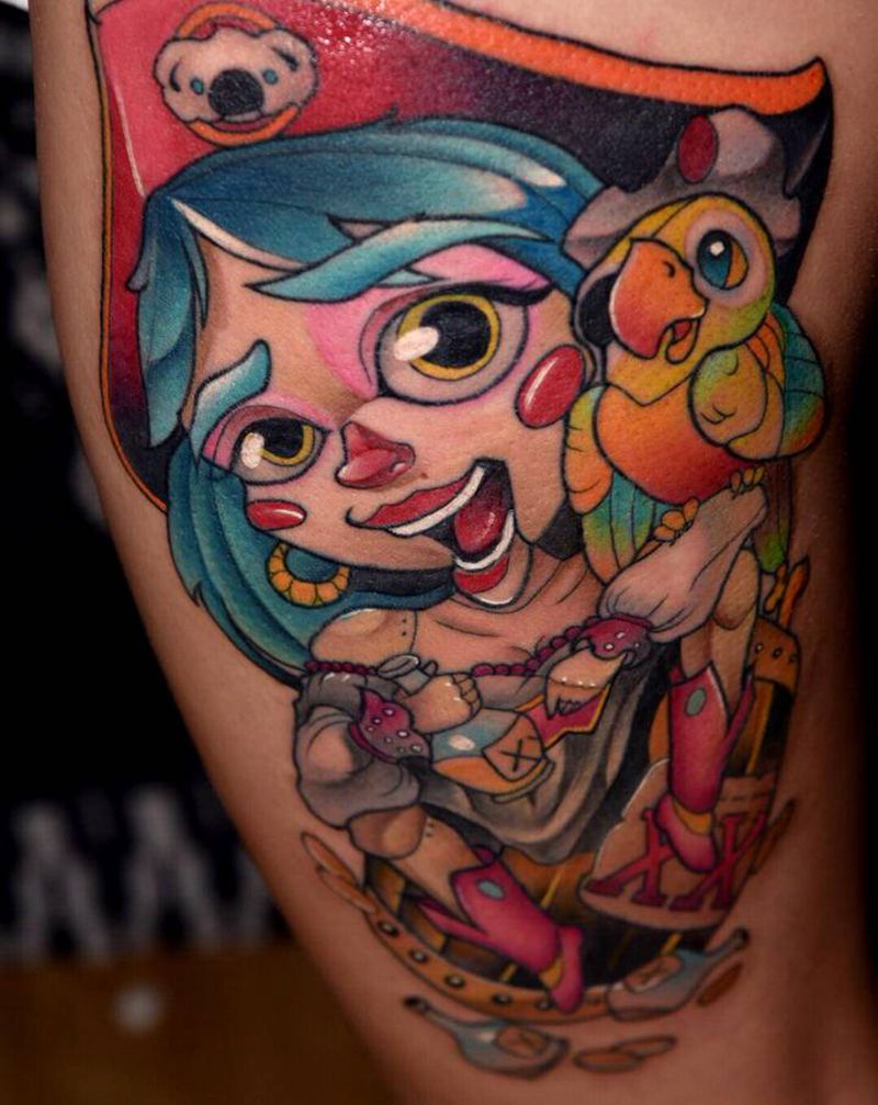 2018参赛作品女孩纹身图片_腿部New School纹身图案