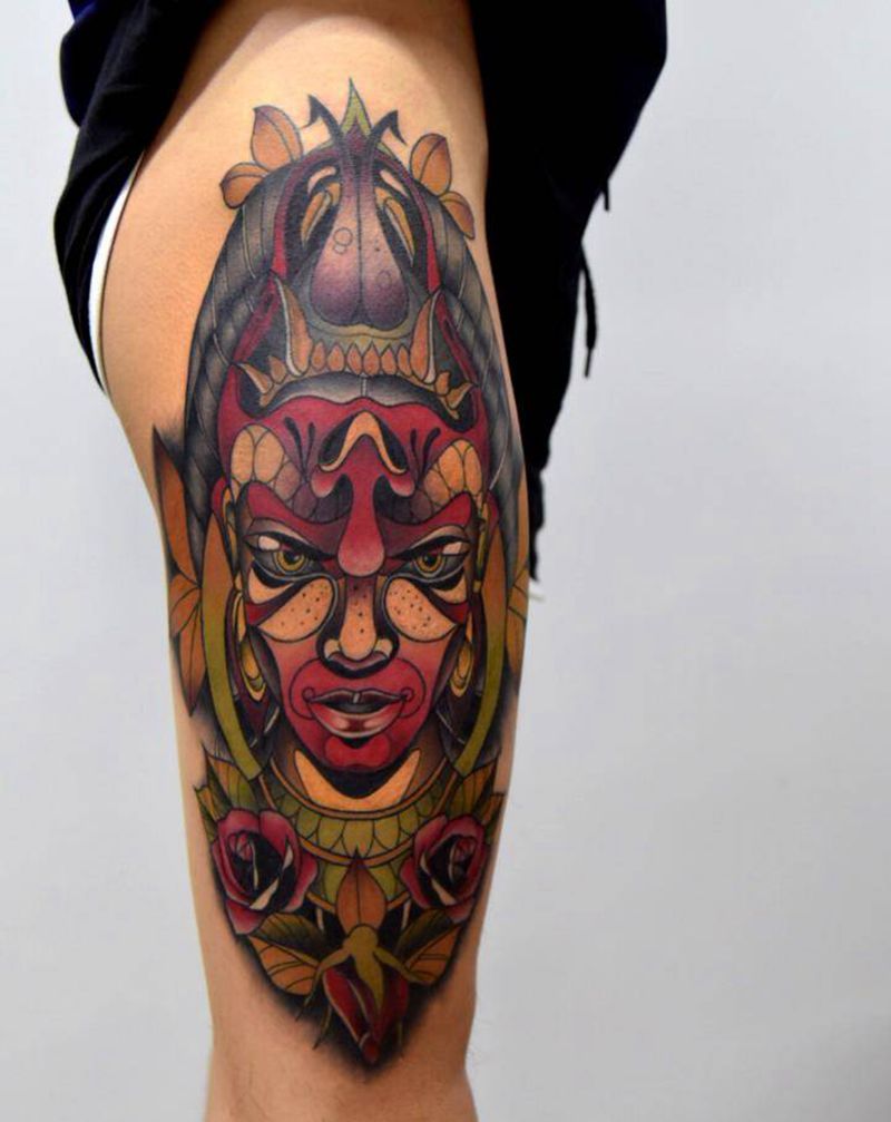 2018北京参赛作品恶魔纹身图片_手臂腿部Old School纹身图案