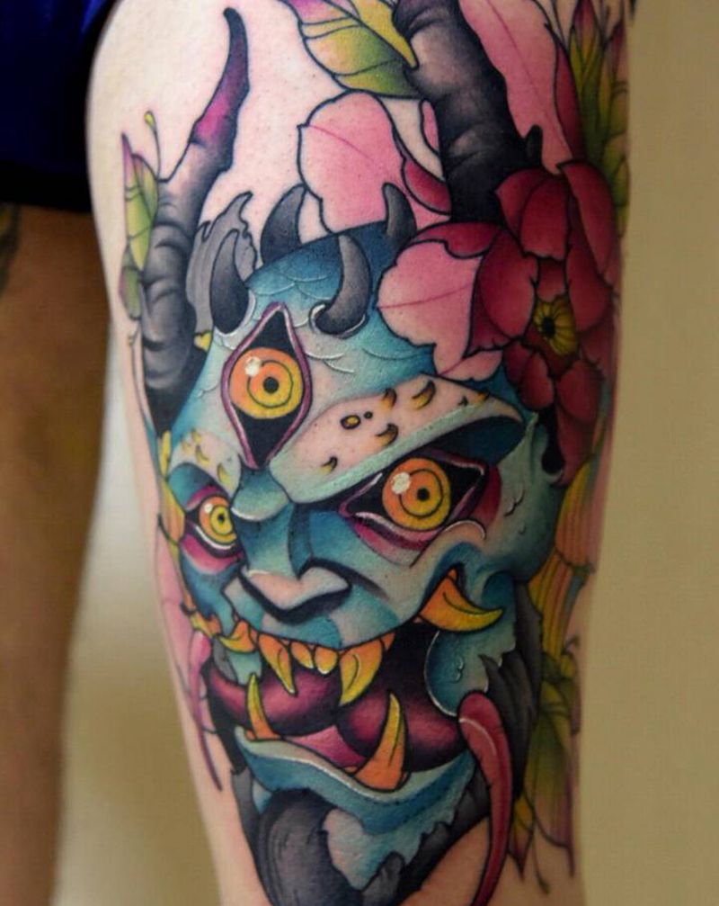 参赛作品般若纹身图片_腿部New School纹身图案