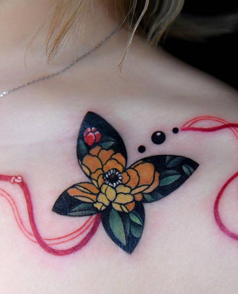 中国结纹身图片_肩部New School纹身图案