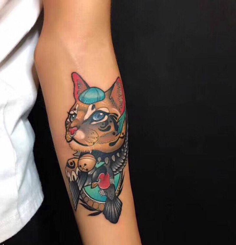 Newschool 小猫纹身图片_手臂腿部New School纹身图案