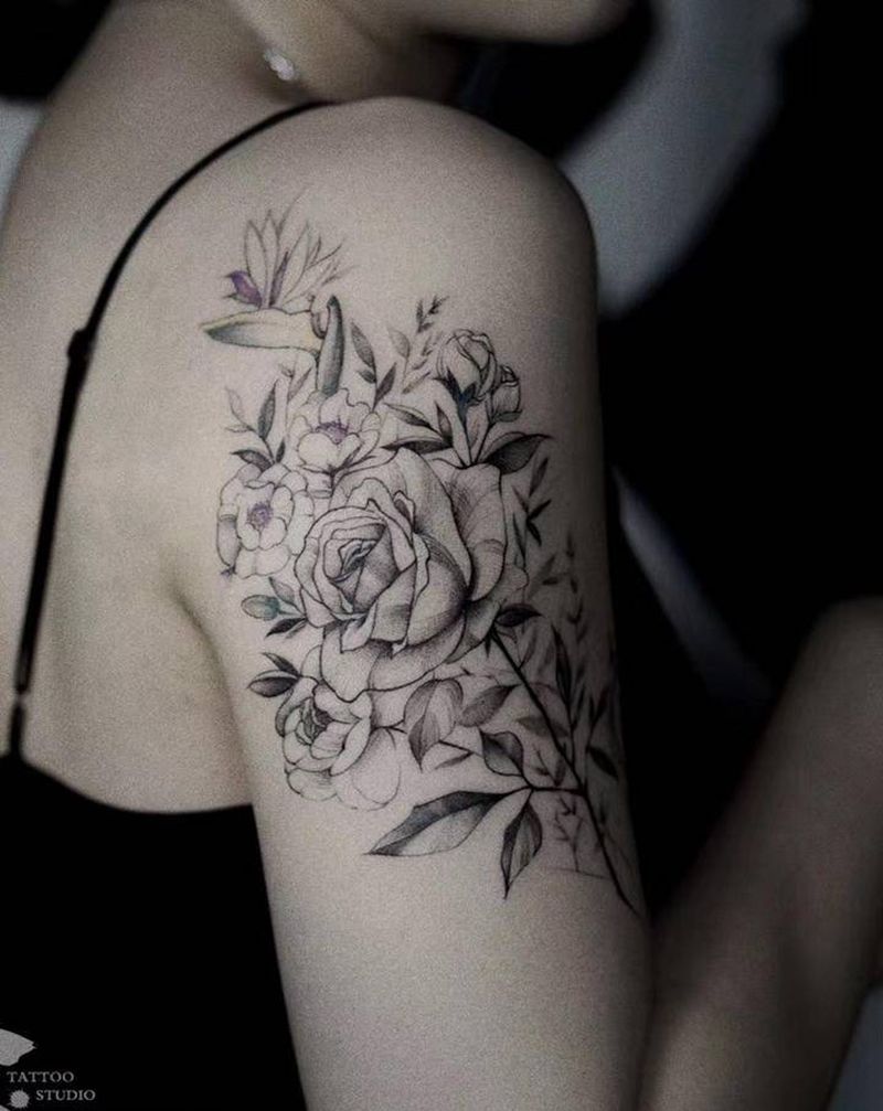 素花纹身图片_手臂点刺纹身图案