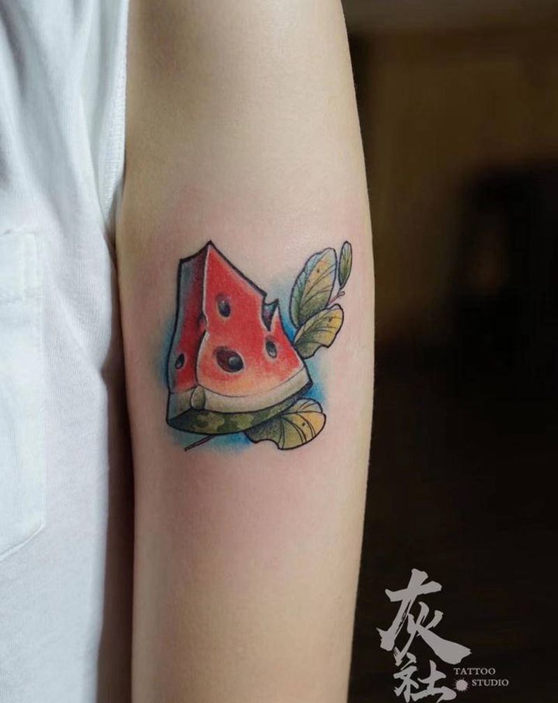 小西瓜纹身图片_手臂New School西瓜纹身图案