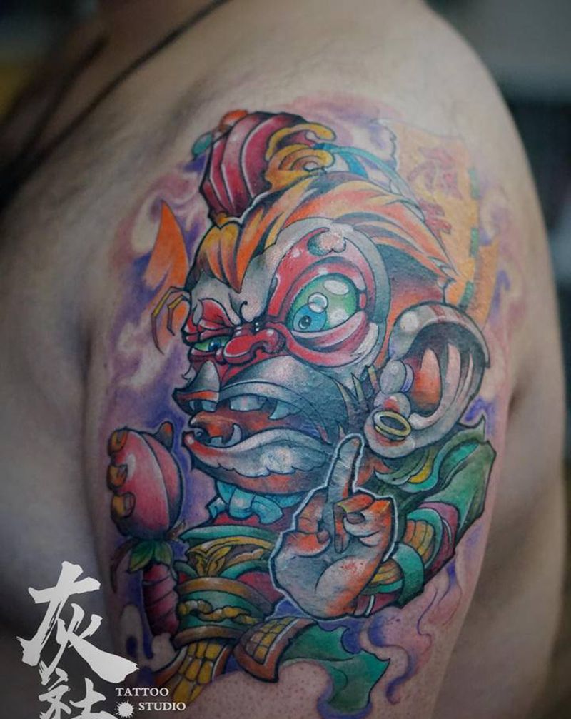 齐天大圣炫彩皮肤纹身图片_手臂New School齐天大圣纹身图案