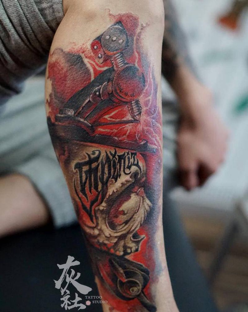 纹身机纹身图片_腿部New School机纹身图案