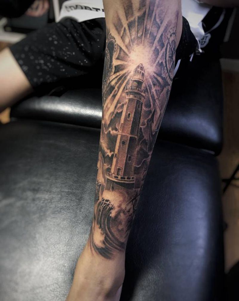 乘风破浪纹身图片_腿部欧美写实纹身图案