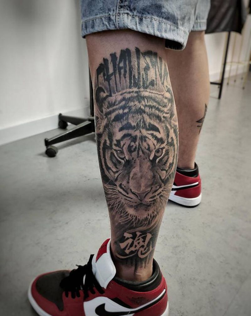 魂纹身图片_腿部欧美写实纹身图案