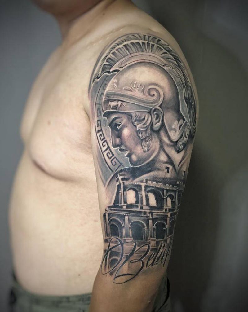 罗马战士纹身图片_手臂欧美写实纹身图案