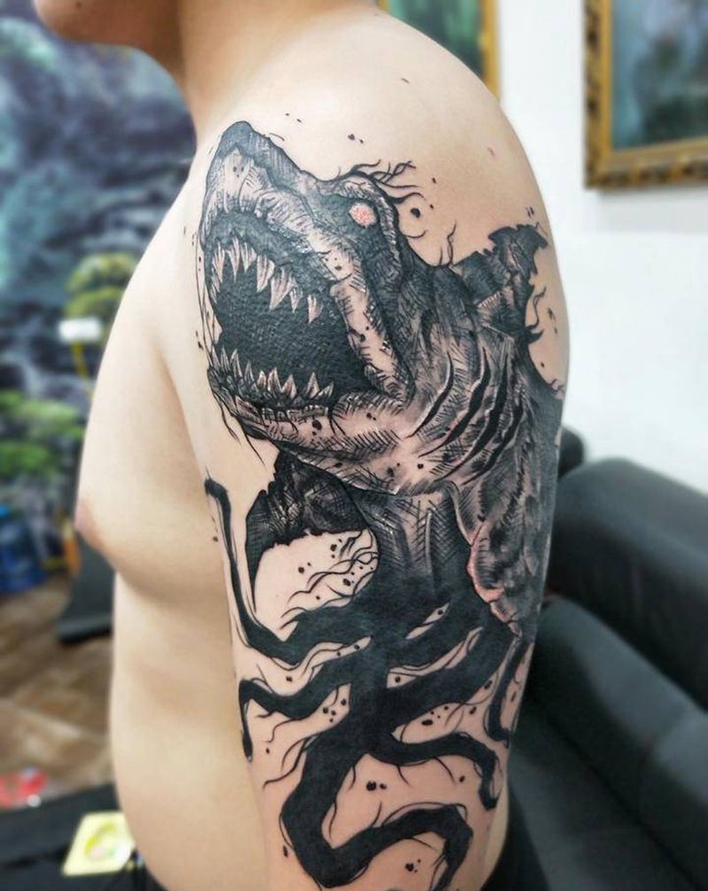 鲨鱼纹身图片_手臂欧美暗黑纹身图案