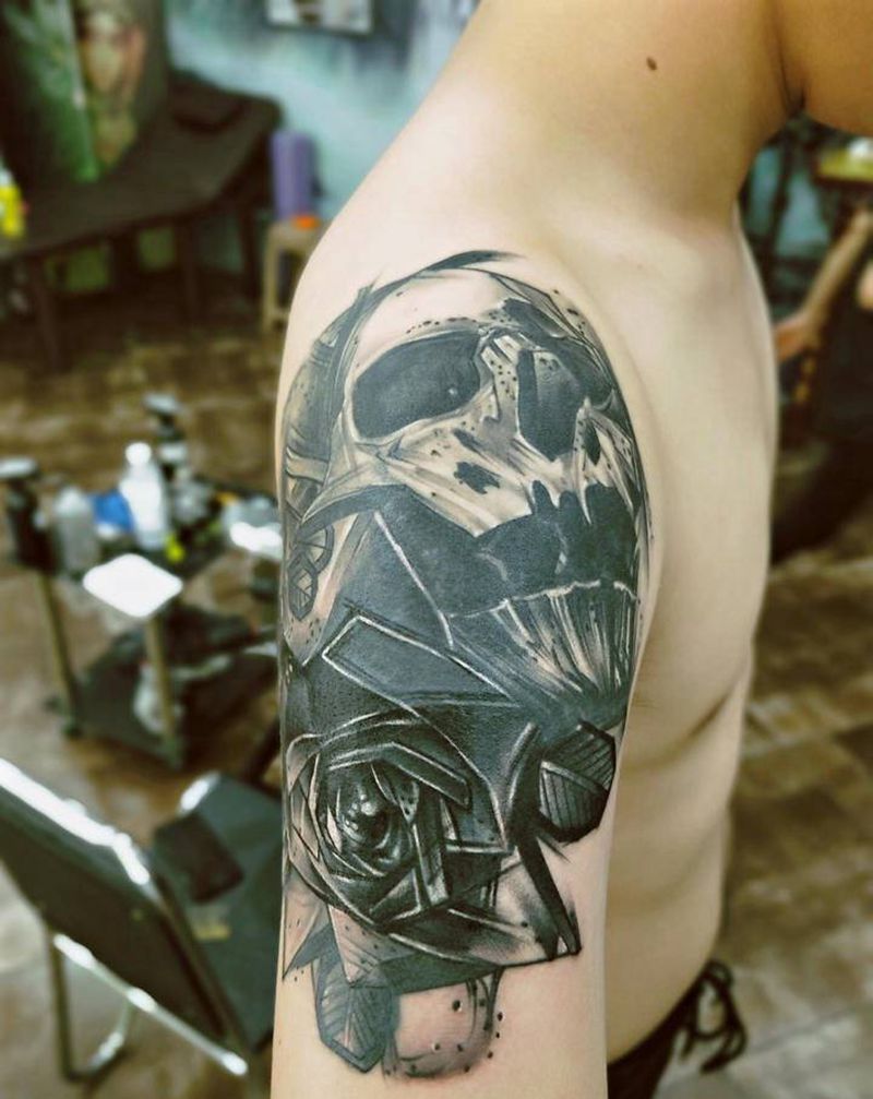 遮盖骷髅纹身图片_手臂欧美暗黑纹身图案