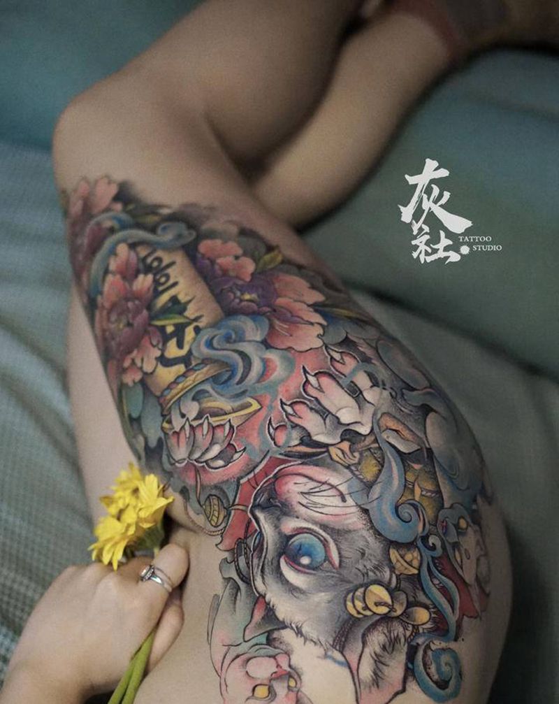 一只叫安歌的猫纹身图片_臀部New School纹身图案