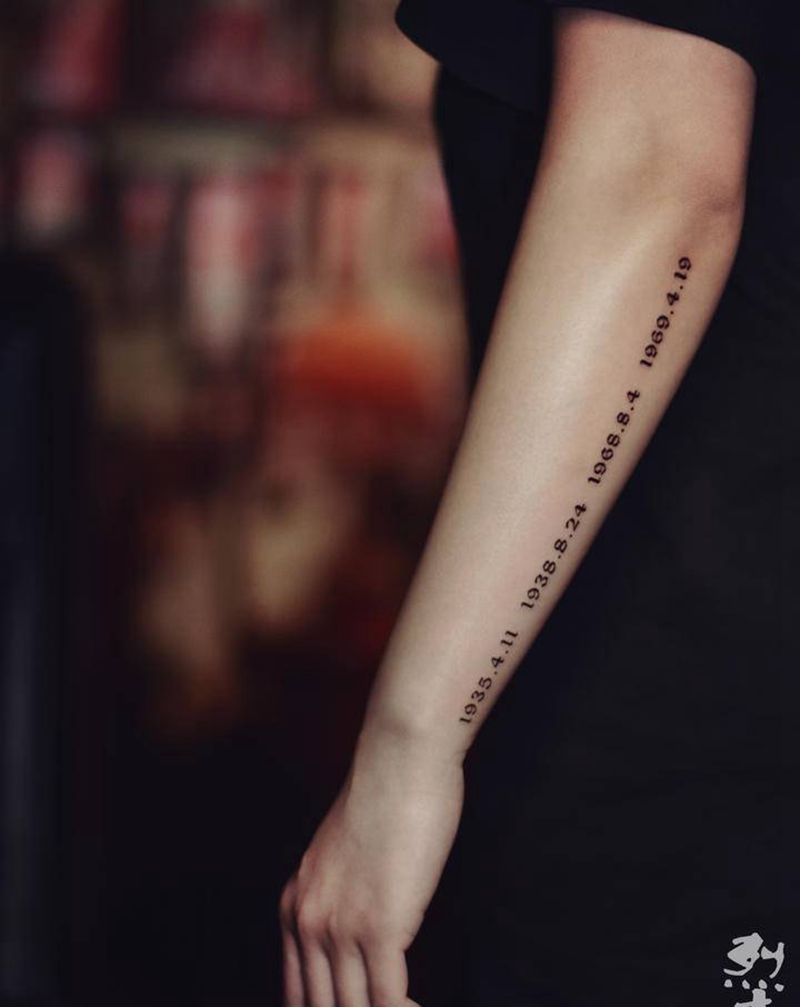 关于家庭成员的数字…纹身图片_手臂花体字数字年月日生日纹身图案