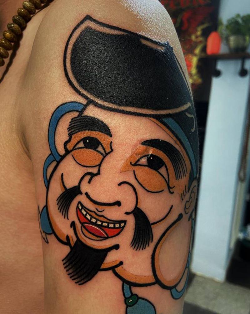 黑财神纹身图片_手臂老传统纹身图案