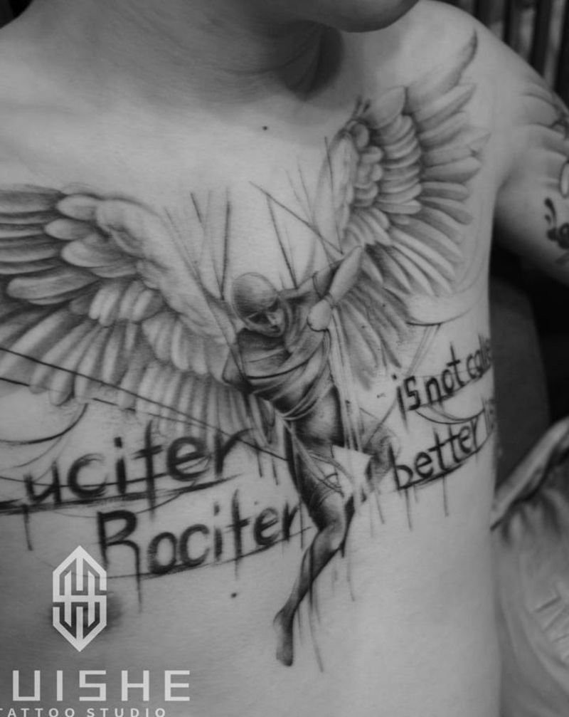 Lucifer纹身图片_胸部欧美写实New School纹身图案