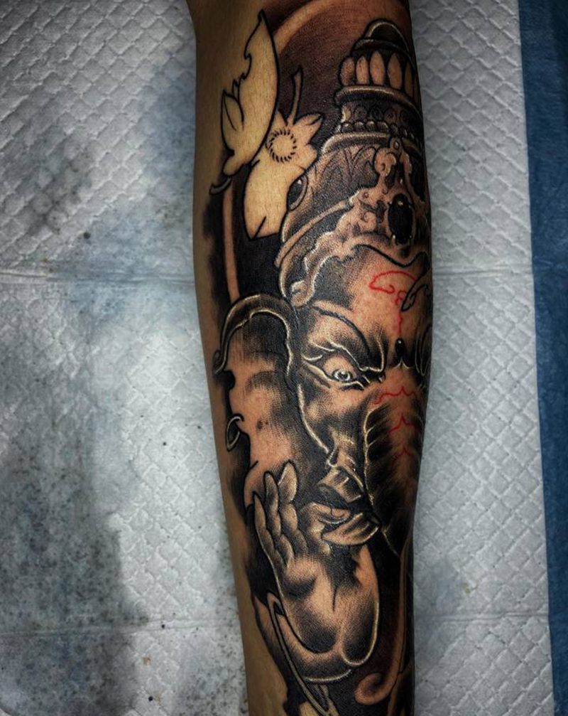 象神纹身图片_手臂新传统纹身图案