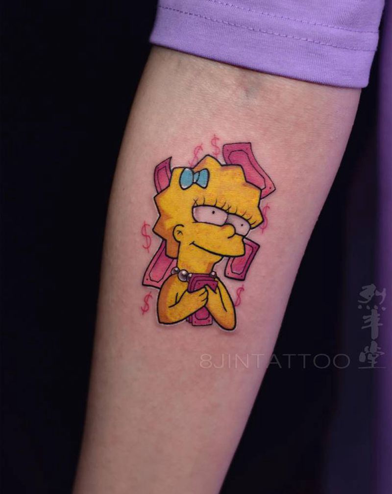 辛普森纹身图片_手臂New School辛普森小臂卡通纹身图案