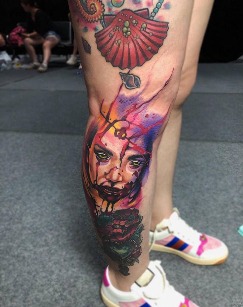 欧美  “腐女”纹身图片_腿部手臂欧美写实欧美 头像纹身图案