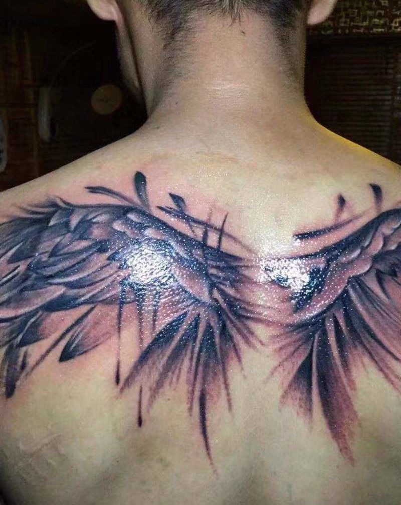 翅膀纹身图片_水墨纹身图案