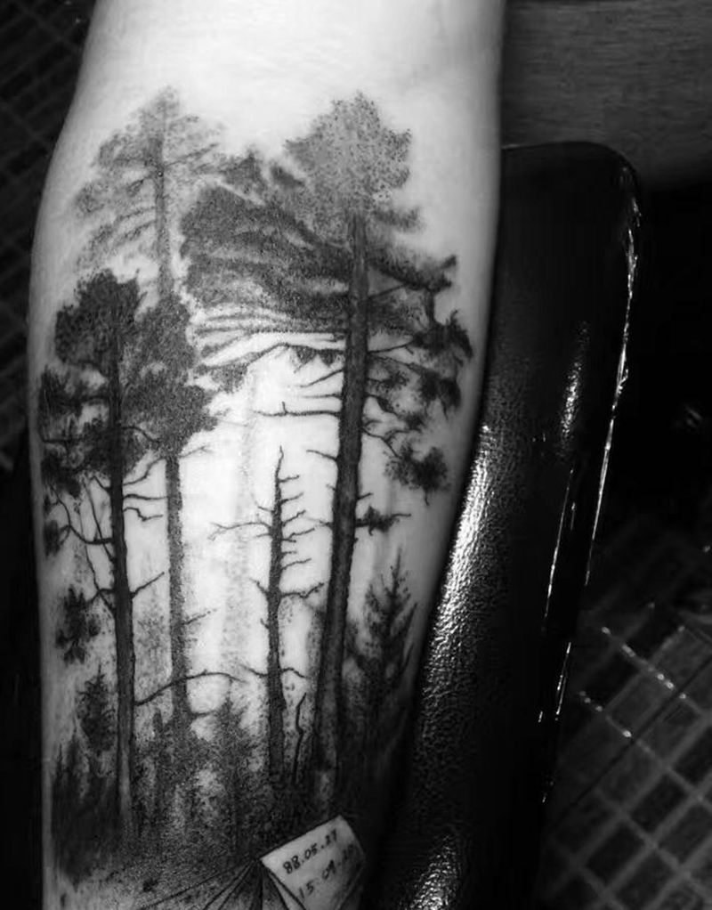 树纹身图片_手臂点刺纹身图案