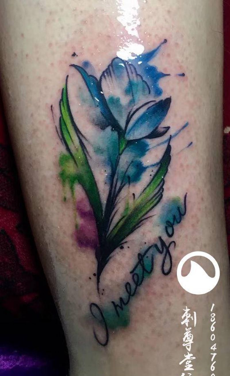 色彩纹身图片_腿部水彩水墨纹身图案