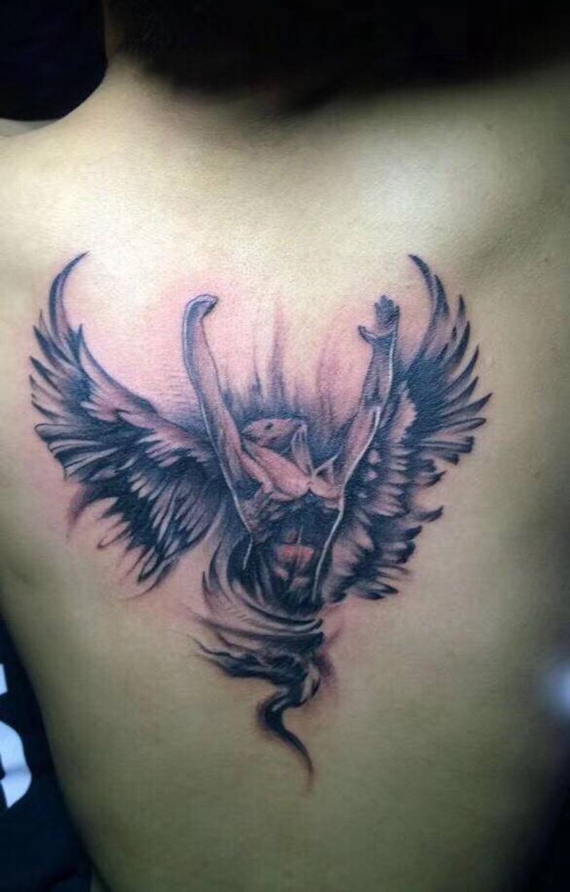 天使纹身图片_背部欧美纹身图案