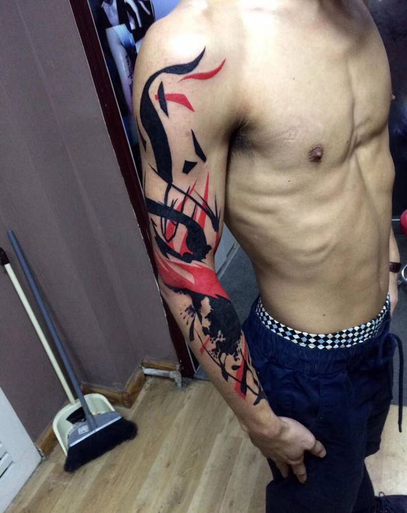 色彩纹身图片_手臂水彩纹身图案