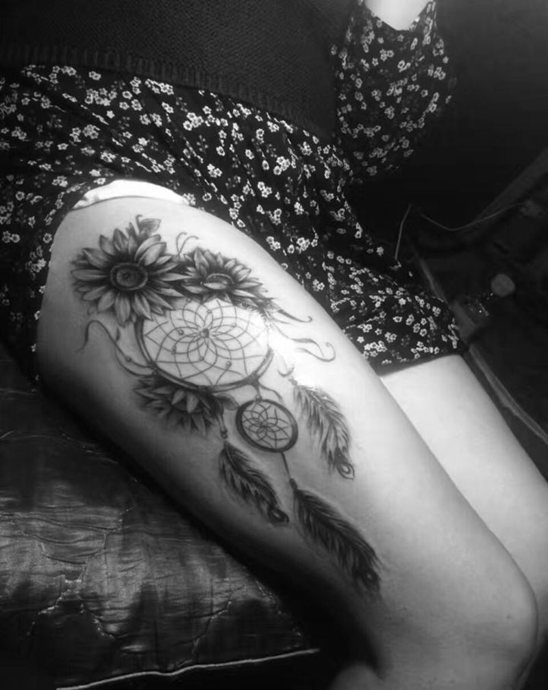 捕梦网纹身图片_腿部几何纹身图案