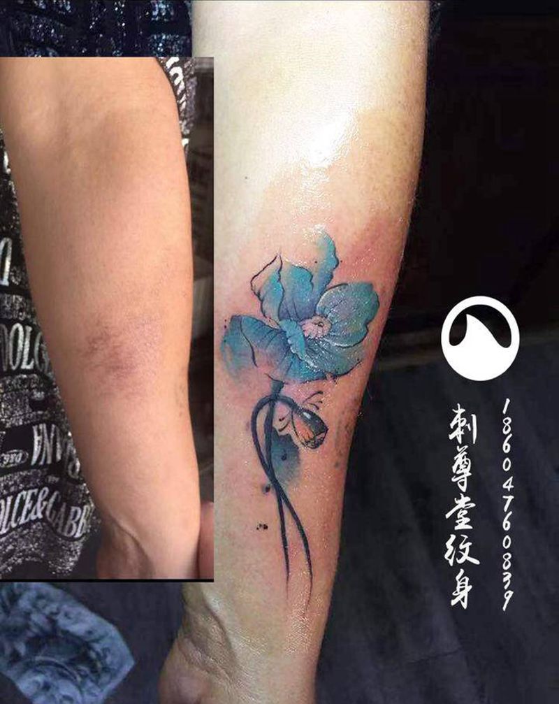 遮盖纹身图片_手臂水彩水墨纹身图案